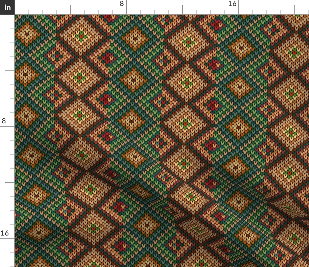 Vertical Fair Isle Stripe in Forest Greens and Browns