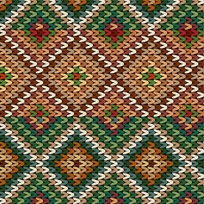 Horizontal Fair Isle Stripe in Forest Greens and Browns and Off White