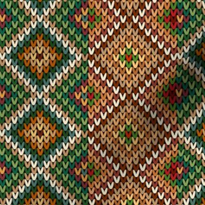 Vertical Fair Isle Stripe in Forest Greens and Browns and Off White