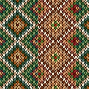 Vertical Fair Isle Stripe in Forest Greens and Browns and Off White