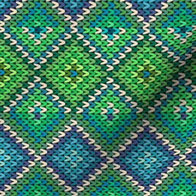 Horizontal Fair Isle Stripe in Sunlit Lake Greens and Blues and Off White