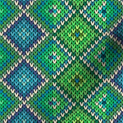Vertical Fair Isle Stripe in Sunlit Lake Greens and Blues and Off White