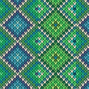 Vertical Fair Isle Stripe in Sunlit Lake Greens and Blues and Off White