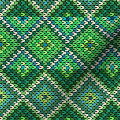 Horizontal Fair Isle Stripe in Forest Greens and Off White
