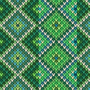 Vertical Fair Isle Stripe in Forest Greens and Off White