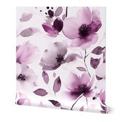 Imaginative Abstract Watercolor Floral Pattern In Pastel Purple Fuchsia II