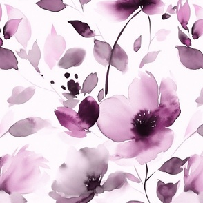 Imaginative Abstract Watercolor Floral Pattern In Pastel Purple Fuchsia II