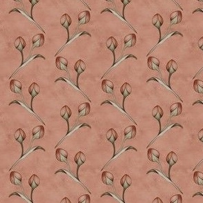 Textured plastered background with rose buds  in muted Terracotta Orange 
