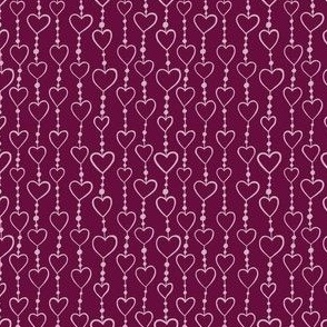 Doodled Boho Hanging Hearts and Beads in Lilac Pink and Burgundy - small scale blender fabric