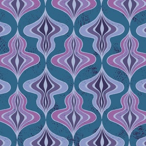 Atomic retro design “The spinning top” in purples, pinks, blues and teal