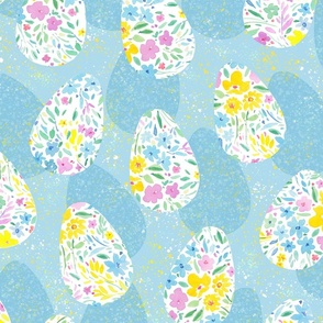 Easter eggs watercolor spring floral blue speckle medium scale 