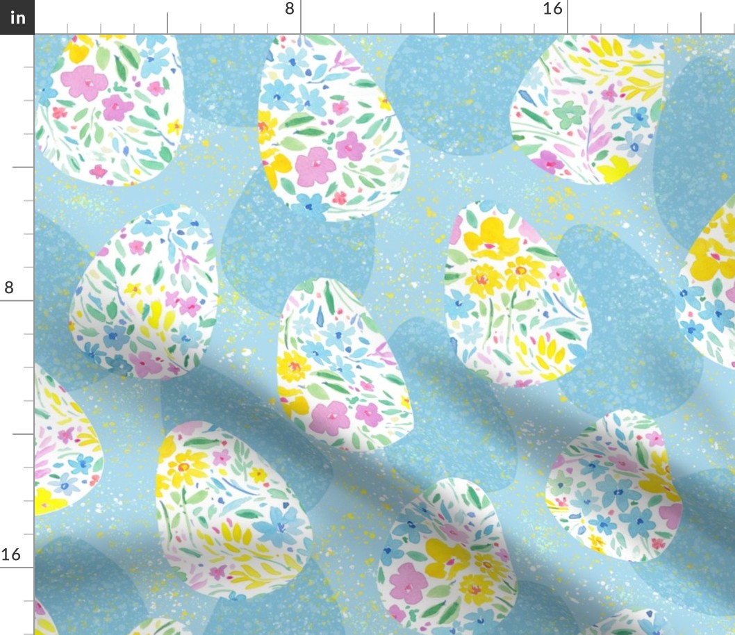 Easter eggs watercolor spring floral blue speckle medium scale 