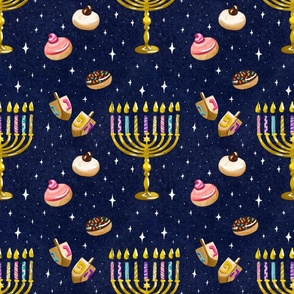 Hanukkah Winter Jewish Holiday Seamless Pattern. Judaica ornaments for celebration.