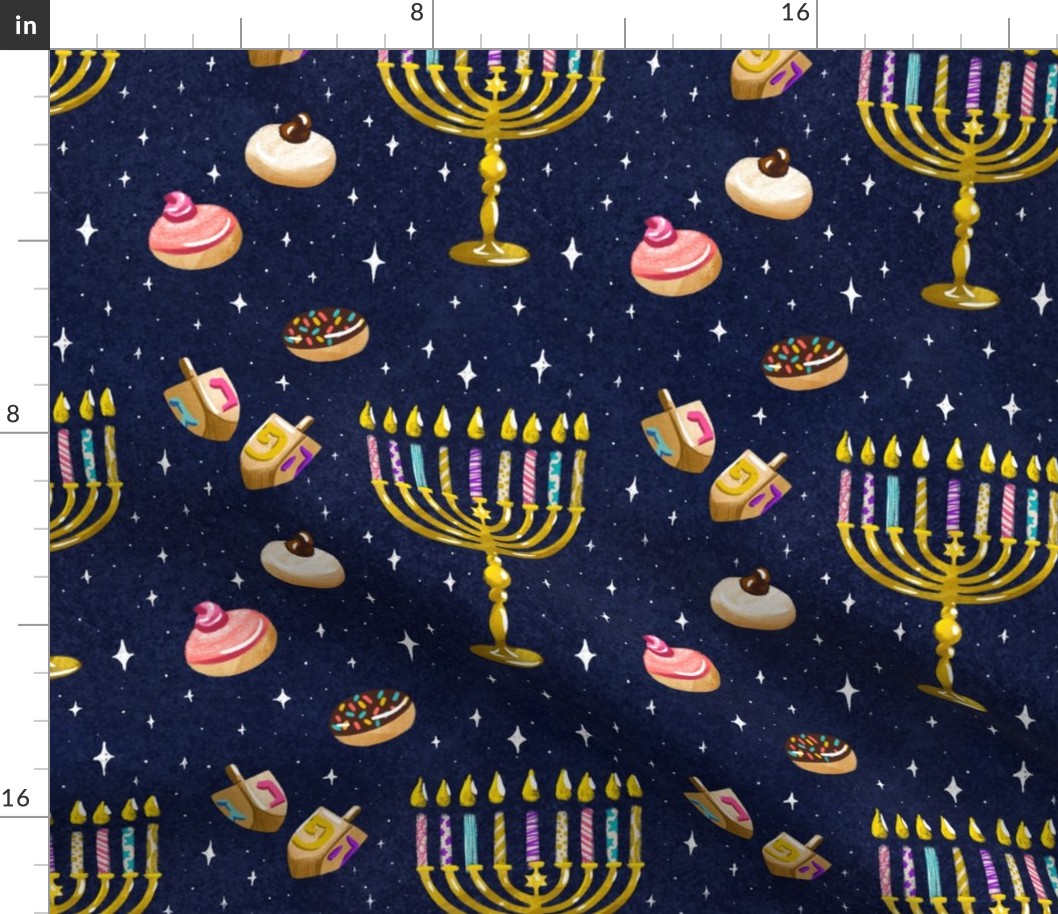 Hanukkah Winter Jewish Holiday Seamless Pattern. Judaica ornaments for celebration.