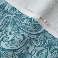 Scrolls and stars in aqua turquoise blues