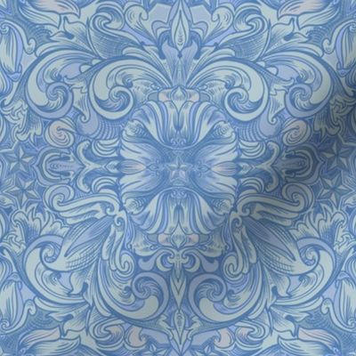 Western scroll work abstract in blue