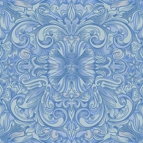 Western scroll work abstract in blue