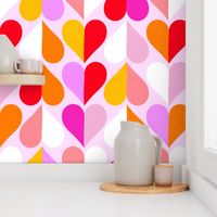 MEDIUM • Mid Mod Geometric Valentine's Hearts in Pink, Red and Orange #heartpattern #loveandkisses #lovedaypattern #midmodhearts