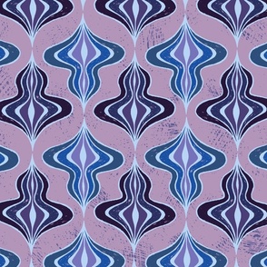 Vintage ogee abstract, nostalgic retro design “The spinning top” in purples, pinks, lilac and blues