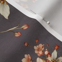 Textured plastered background with cottage flowers in moody plum purple 