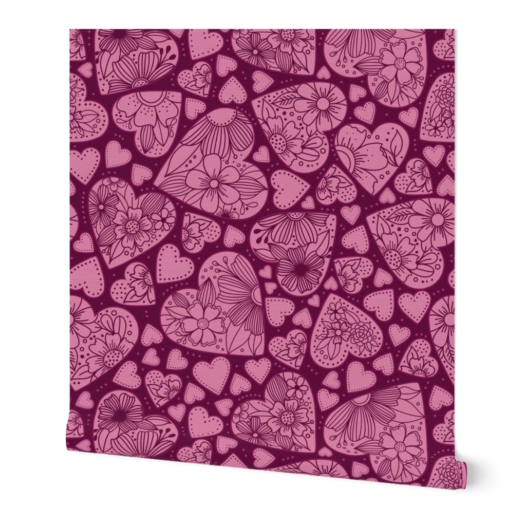 Hand-drawn floral hearts in pink