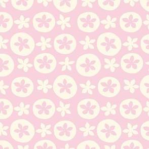 Boho Traditional Vintage Geometric Flower Circles Pastel Pink Cream