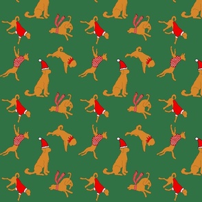 Red doodles dressed for Christmas (green)