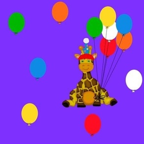 Party giraffe with balloons on purple