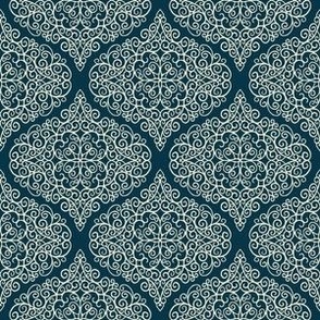 Swirl Ogee Doodle Cream on deep blue Coordinate Pattern