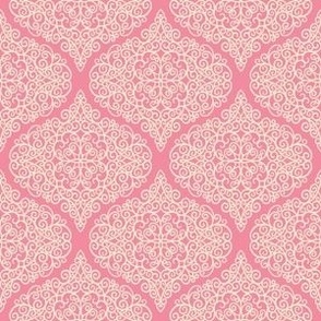 Swirl Ogee Doodle Cream on Deep Peach Pink Coordinate Pattern
