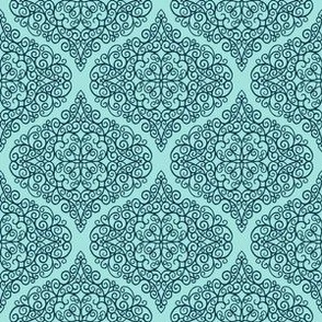 Swirl Ogee Doodle Deep Blue on Aqua Blender Coordinate Pattern