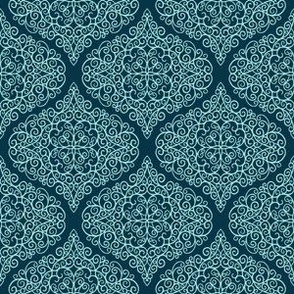 Swirl Ogee Doodle Deep Blue and Aqua Blender Coordinate Pattern