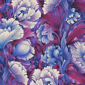 Art Nouveau Chrysanthemums - Magenta Twilight - Largescale