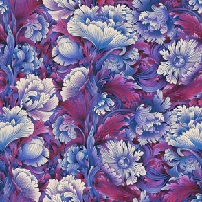 Art Nouveau Chrysanthemums - Magenta Twilight - Medium scale