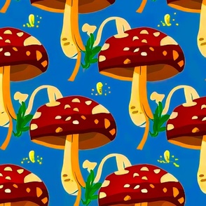Brown mushrooms on blue background