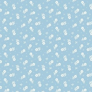 Cute little flowers Vintage Granny Chic non directional pattern for quilting and dressmaking in natural white and baby blue