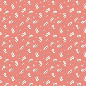 Cute little flowers Vintage Granny Chic non directional pattern for quilting and dressmaking in natural white and Chintz coral pink