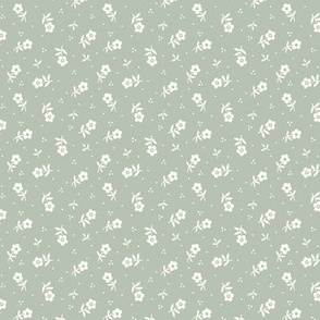 Cute little flowers Vintage Granny Chic non directional pattern for quilting and dressmaking in natural white and duck egg green