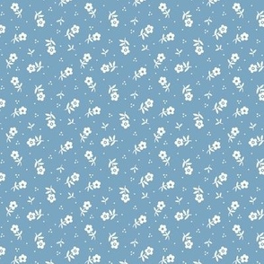 Cute little flowers Vintage Granny Chic non directional pattern for quilting and dressmaking in natural white and french blue