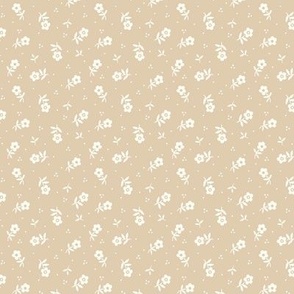 Cute little flowers Vintage Granny Chic non directional pattern for quilting and dressmaking in natural white and sand beige