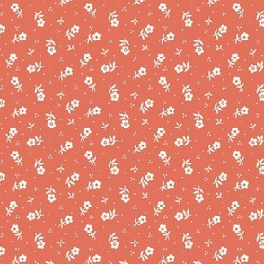 Cute little flowers Vintage Granny Chic non directional pattern for quilting and dressmaking in natural white and terracotta