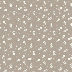 Cute little flowers Vintage Granny Chic non directional pattern for quilting and dressmaking in natural white and warm grey