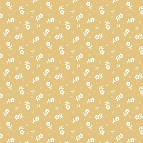 Cute little flowers Vintage Granny Chic non directional pattern for quilting and dressmaking in natural white and wheat gold