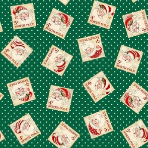 Santa Stamps on Green 