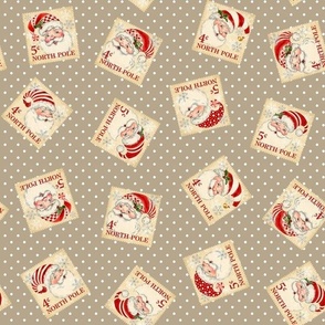 Vintage Santa Stamps on taupe