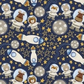 Woodland Animals in Outerspace (Navy Blue)