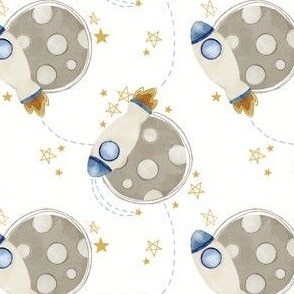 Moon and Rocketships (White)