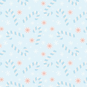 Candy Canes (blue and red), Peppermints, and Snowflakes, Candy Cane Fabric, Cute Kids Christmas, Winter Holiday Fabric