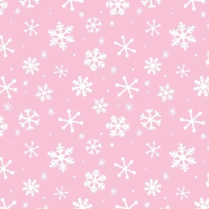 Snowflakes on Pink, Snowflake Fabric, Christmas Snow, Cute Christmas, Pink Christmas