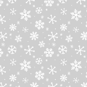Snowflakes on Gray, Snowflake Fabric, Christmas Snow, Cute Christmas, Boho Neutral Christmas